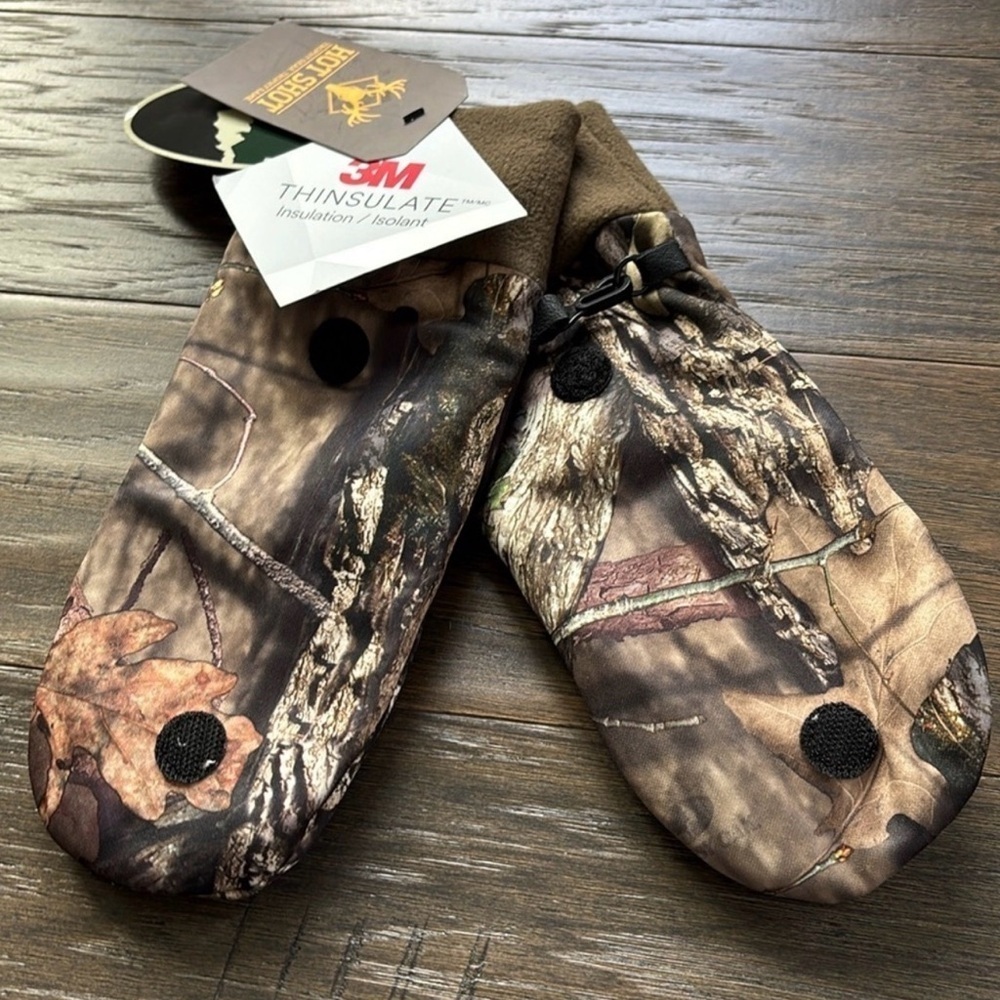Mossy Oak Hot Shot insulated camo,fingerless,fleece lined,pop top,winter